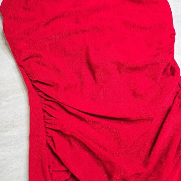 Vintage Roxanne One Piece Swimsuit Red Size 34B Small Ruched Beach Textured - Picture 6 of 15